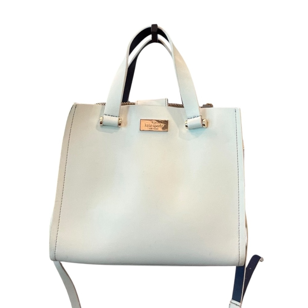 KATE SPADE Arbour Hill Kyra Smooth Leather Satchel Pumice & Blue Bag Crossbody
